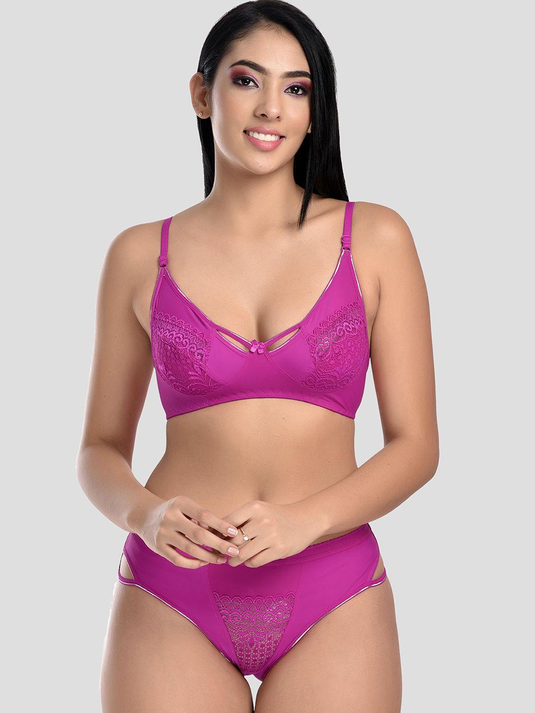 styfun women purple solid lace lingerie set