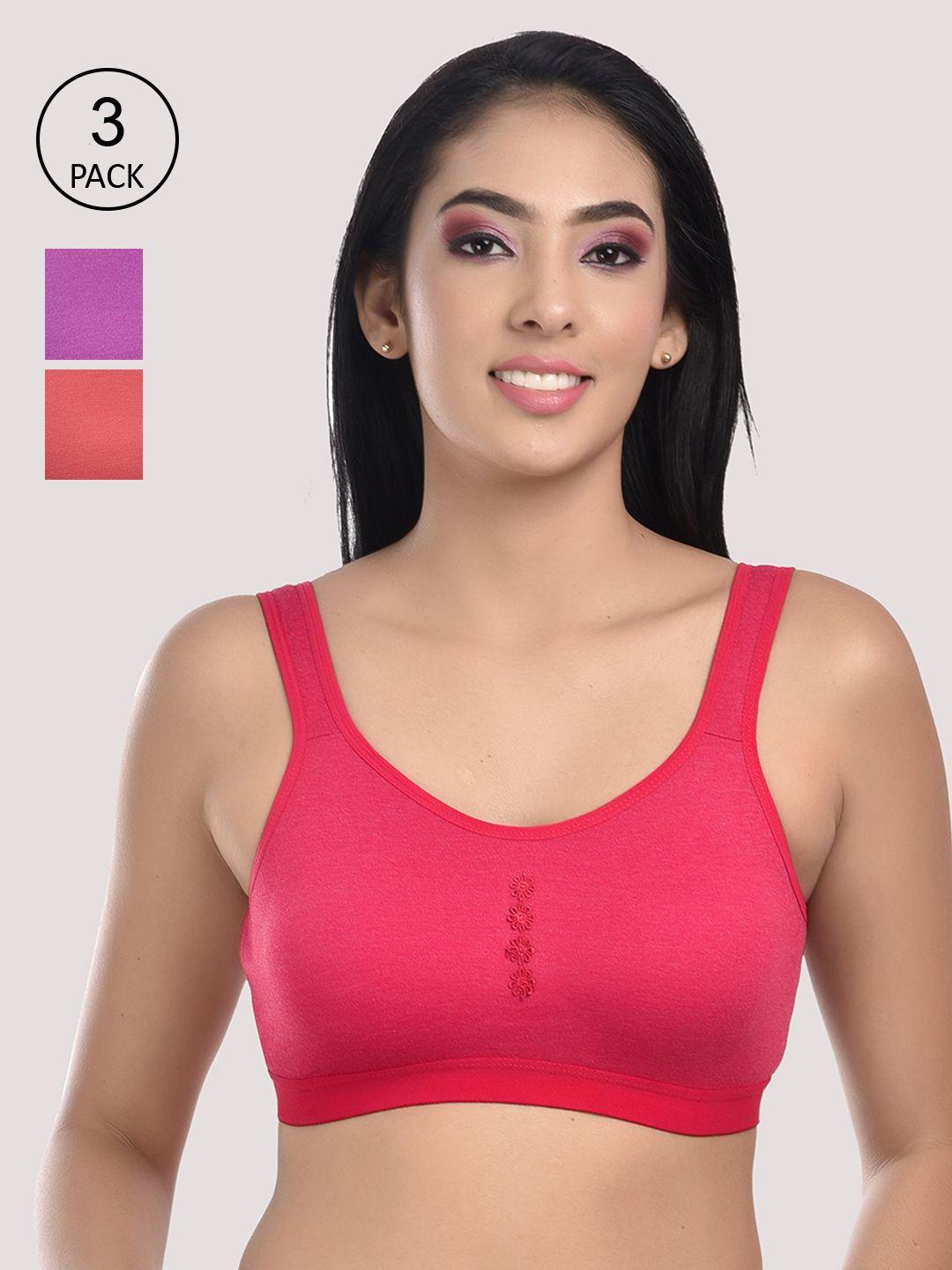 styfun women red & purple cotton blend sports non-wired bra