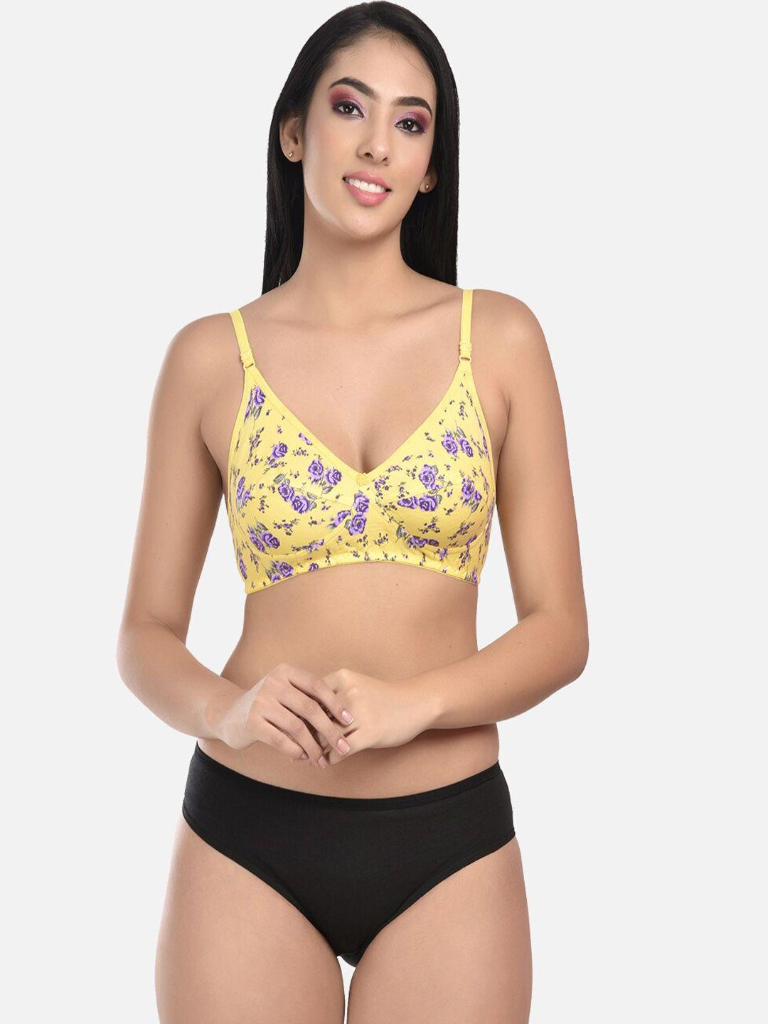 styfun women yellow & black printed cotton lingerie set