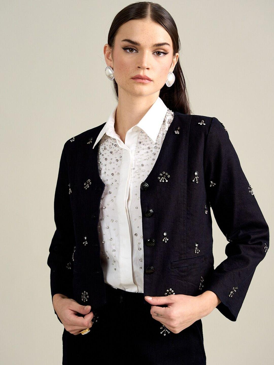 style island floral embellished cotton ethnic tailored jacket