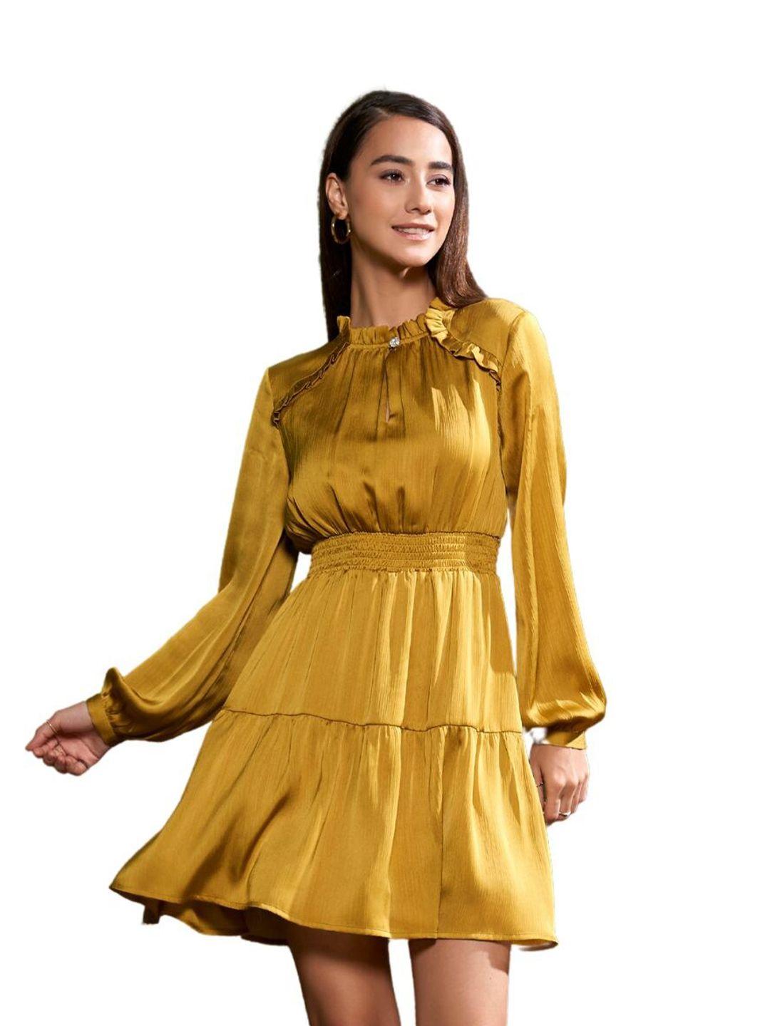 style island gold-toned solid mini dress