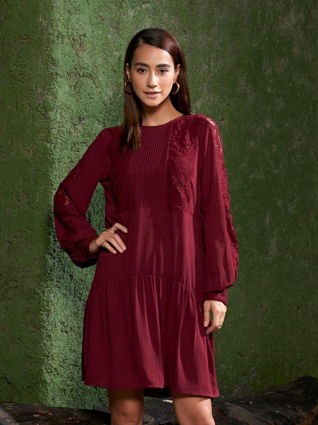 style island maroon solid a-line dress
