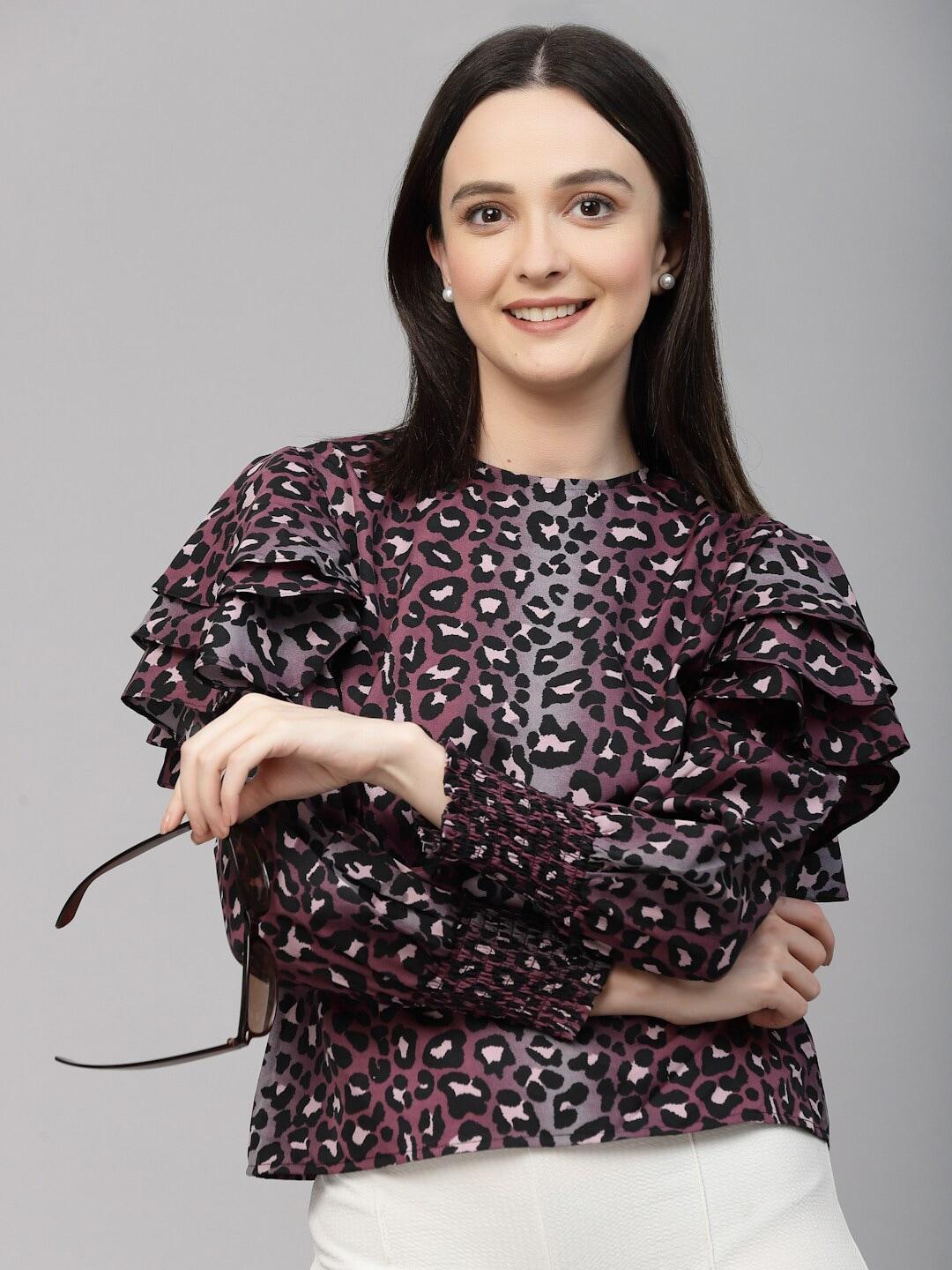 style quotient animal printed ruffles top