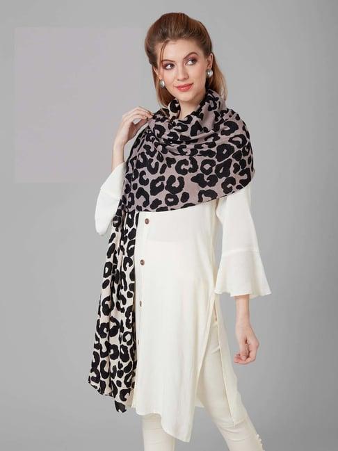 style quotient beige & black rayon animal print shawl