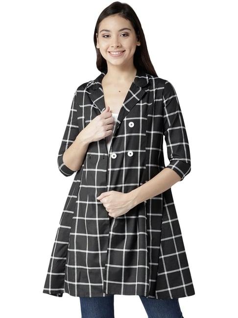 style quotient black & white cotton chequered overcoat