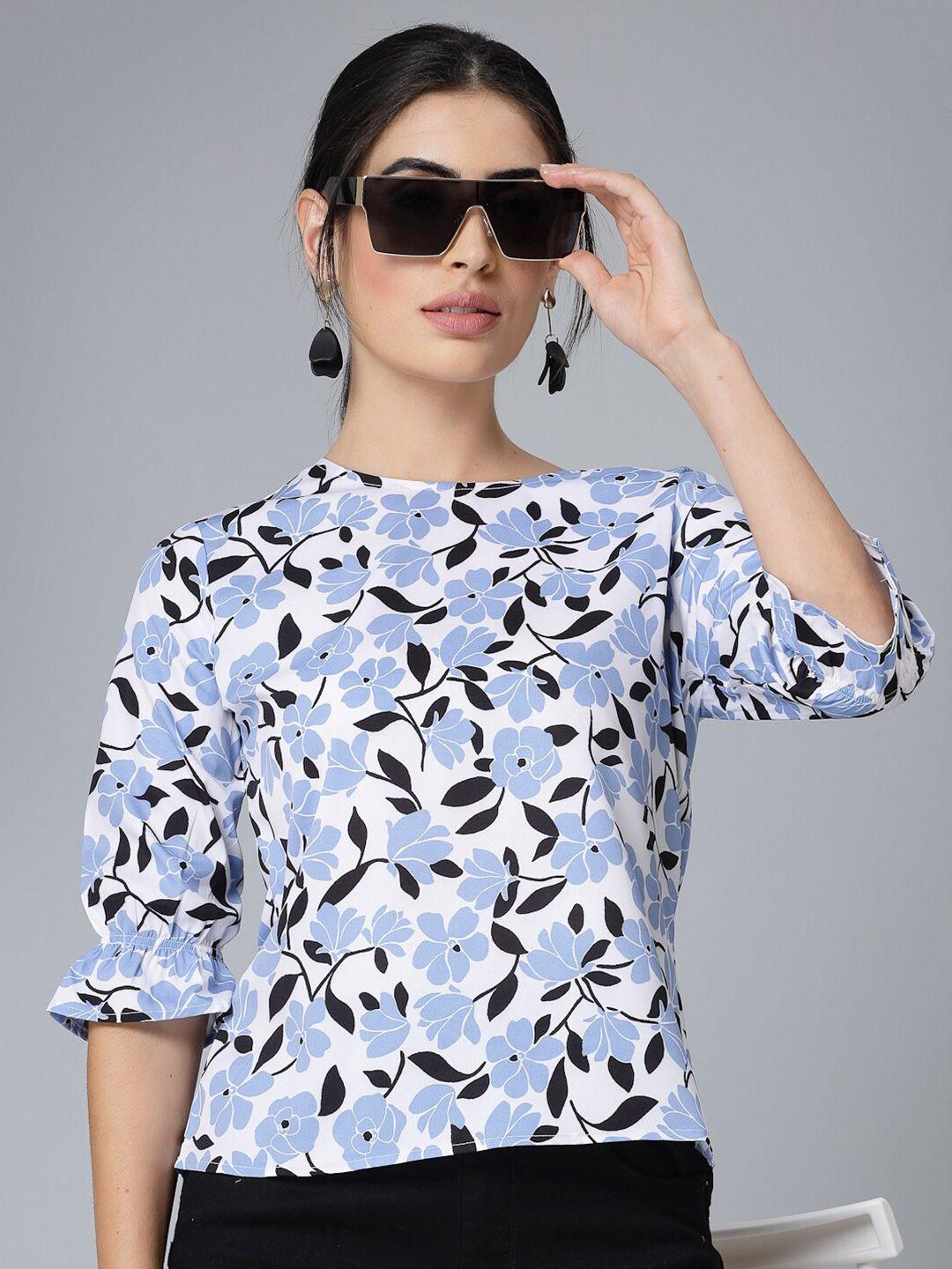 style quotient blue print bell sleeve top