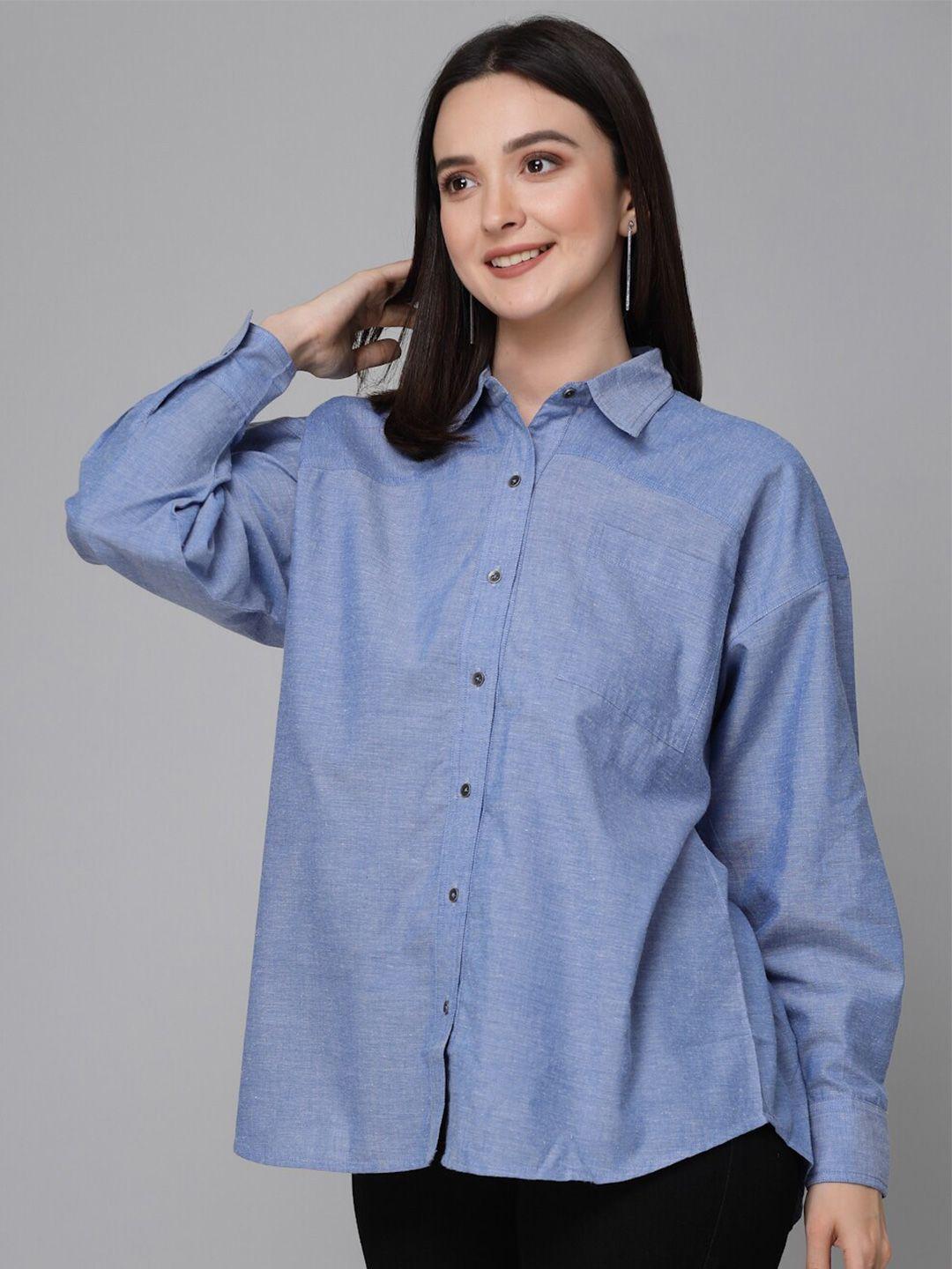 style quotient blue relaxed spread collar casual shirt