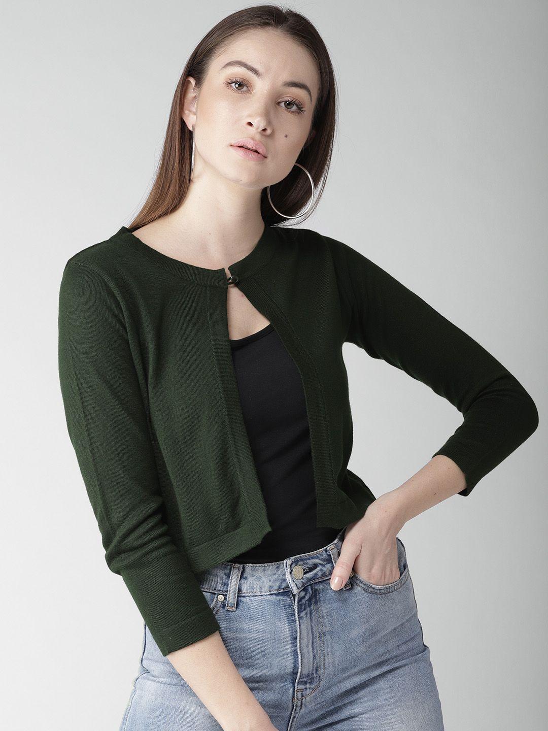 style quotient by noi green solid crop shrug