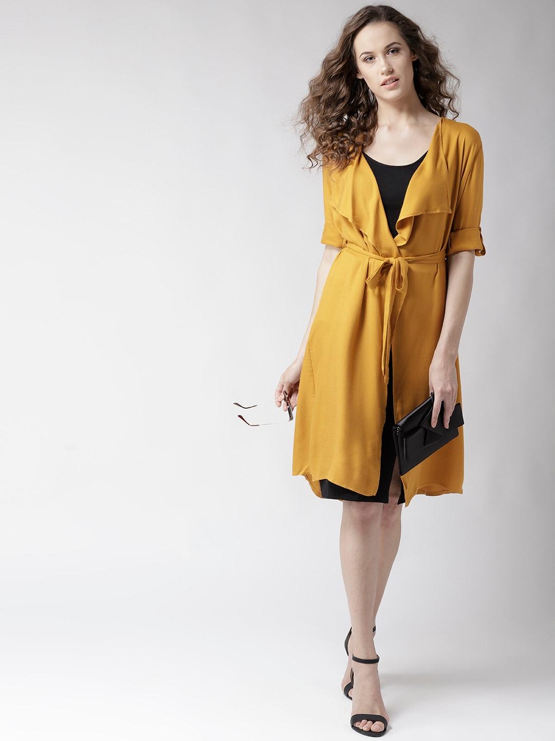style quotient by noi mustard yellow solid waterfall longline shrug