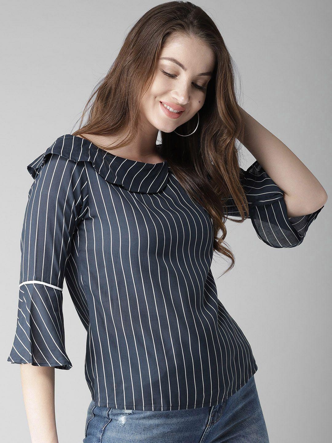 style quotient by noi women navy blue & white striped top