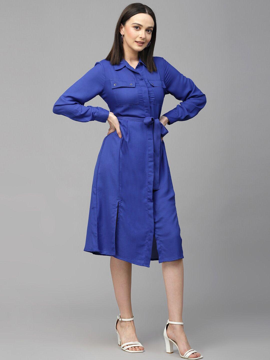 style quotient cuffed sleeves shirt midi dress with belt