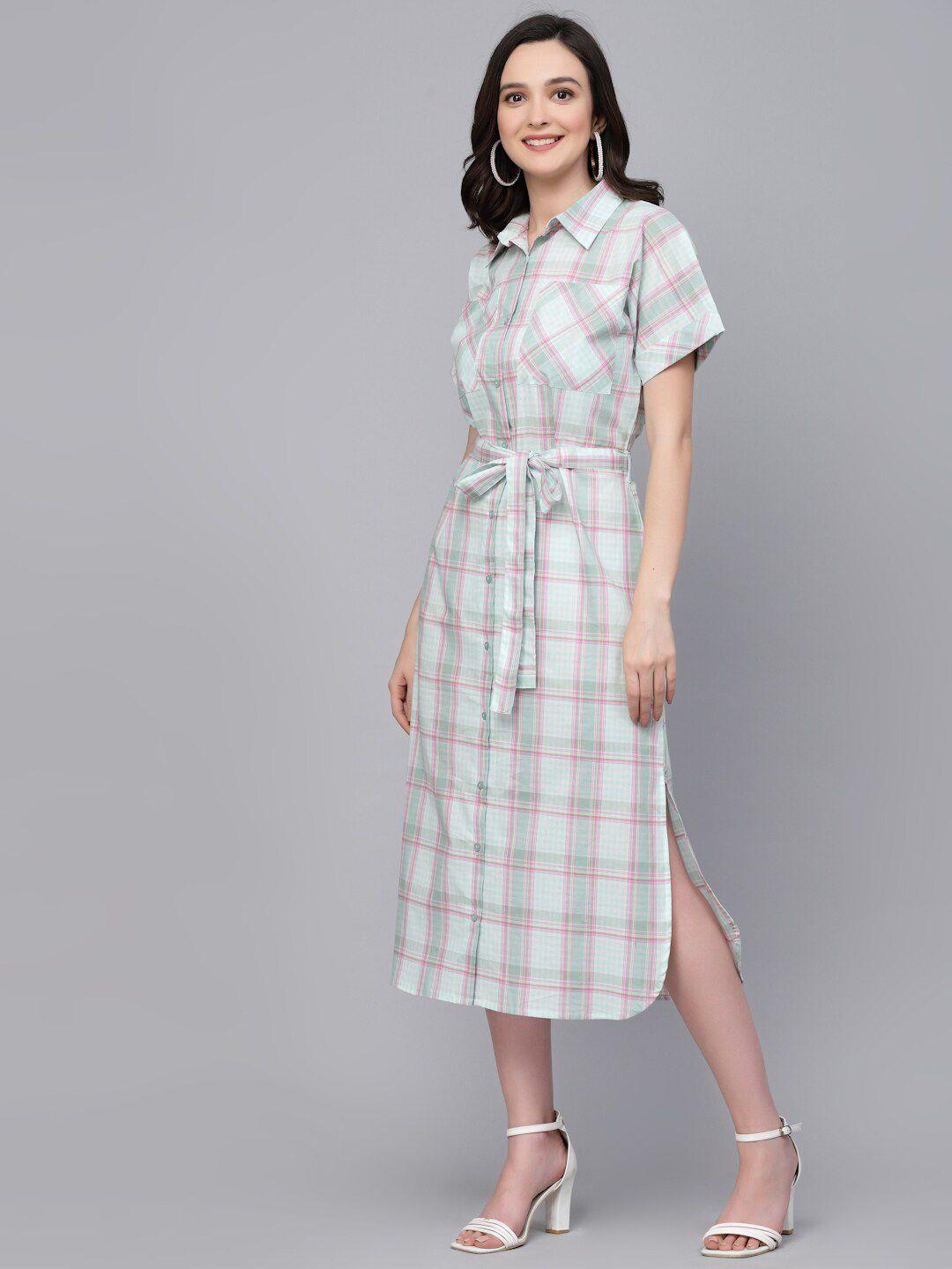 style quotient green checked shirt midi dress