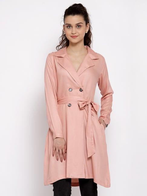 style quotient light pink full sleeves trench coat