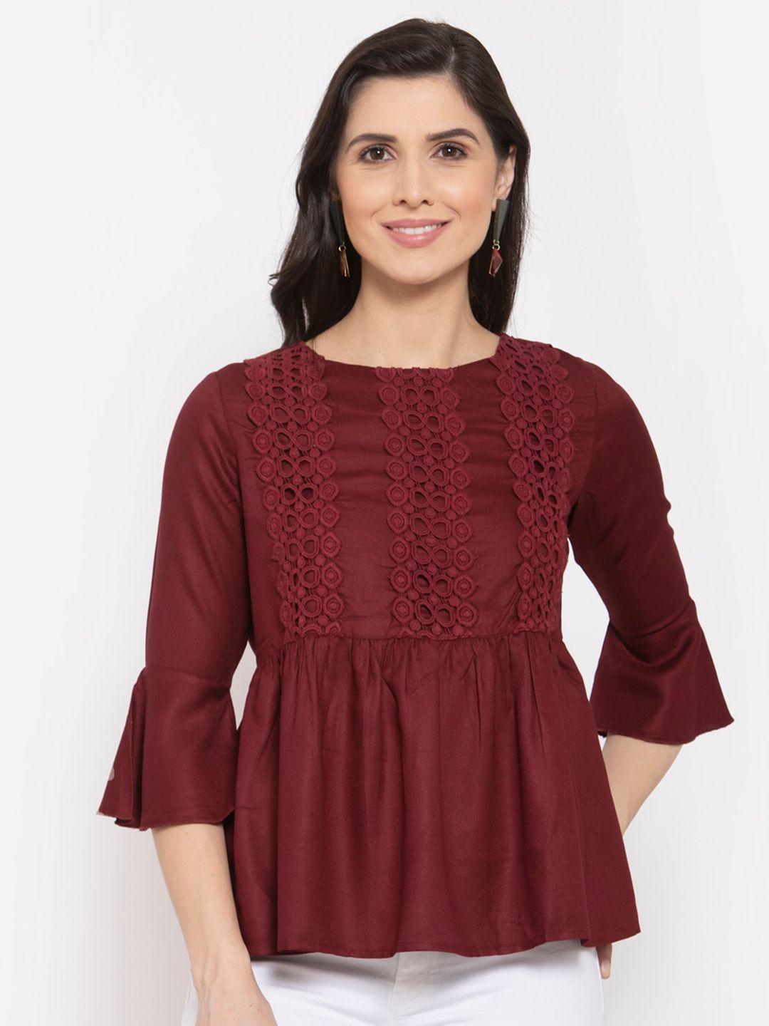 style quotient maroon bell sleeve empire top