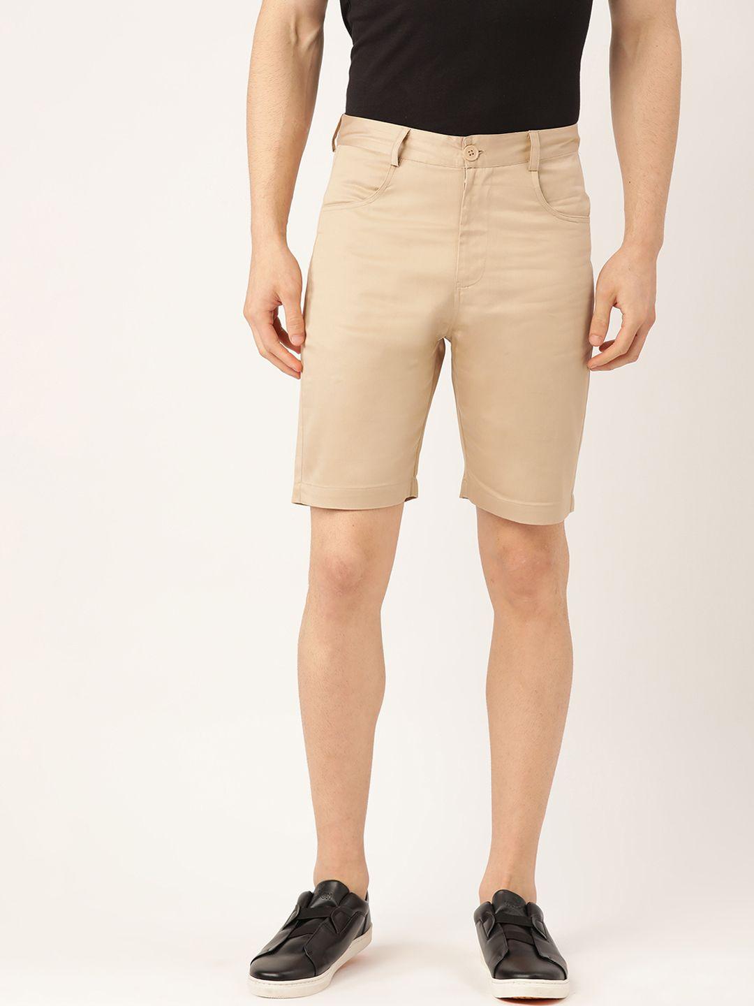 style quotient men beige solid regular fit pure cotton chino shorts