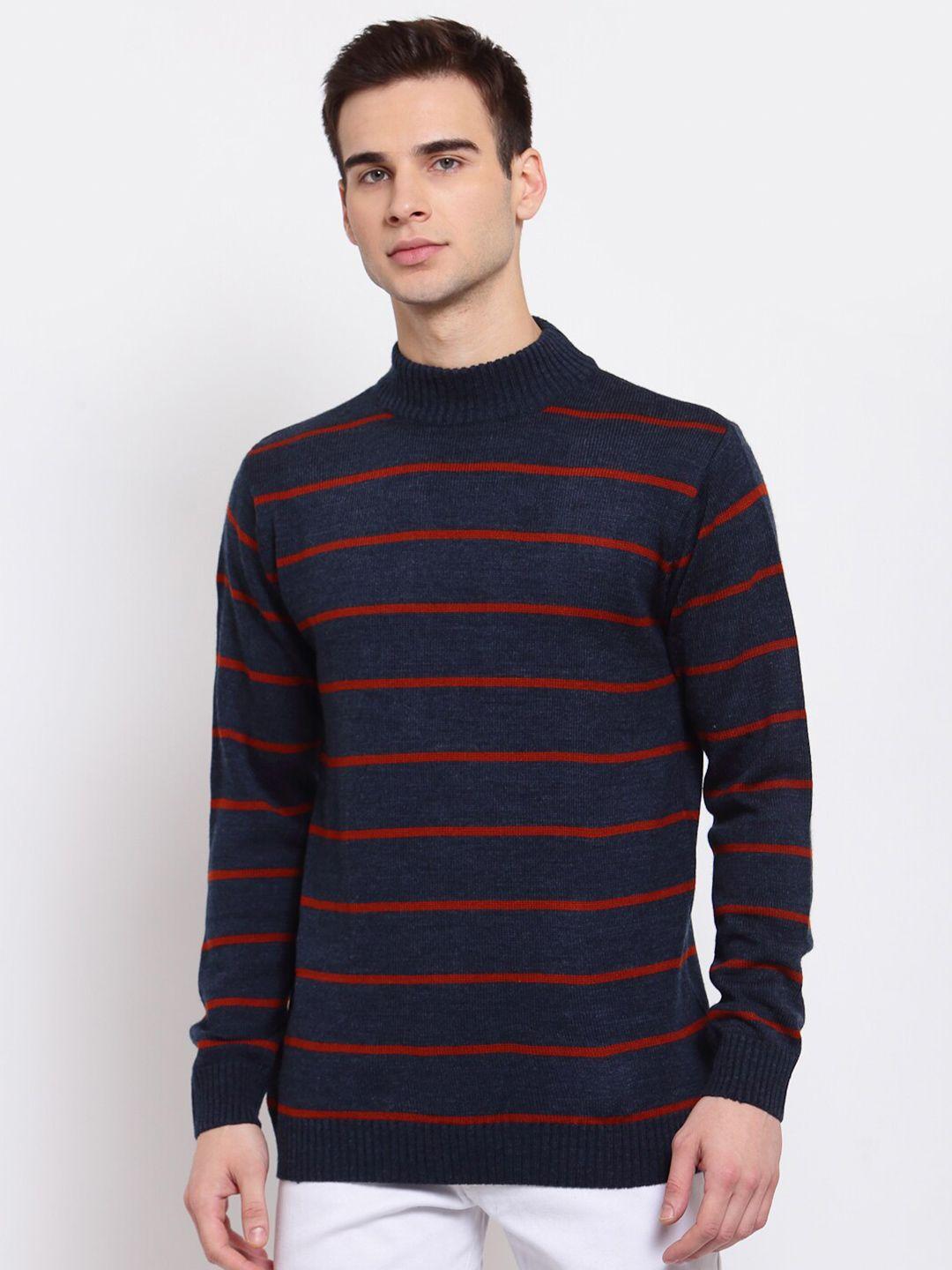style quotient men navy blue & red striped pullover sweater