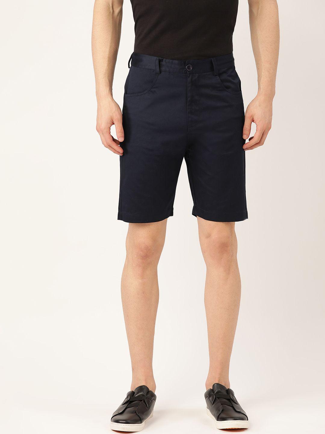 style quotient men navy blue solid regular fit pure cotton chino shorts