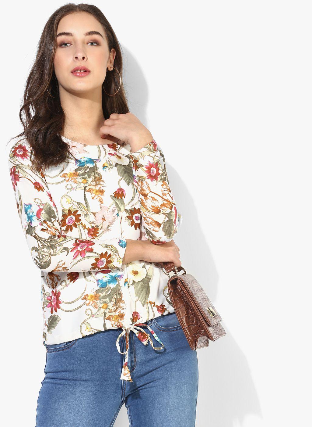 style quotient off-white printed blouse