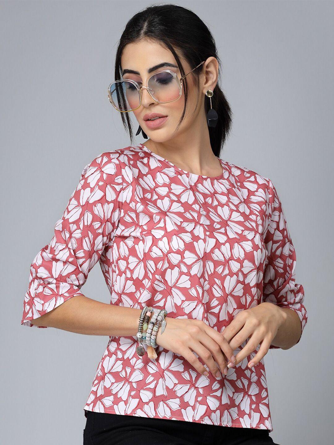 style quotient pink abstract printed round neck top