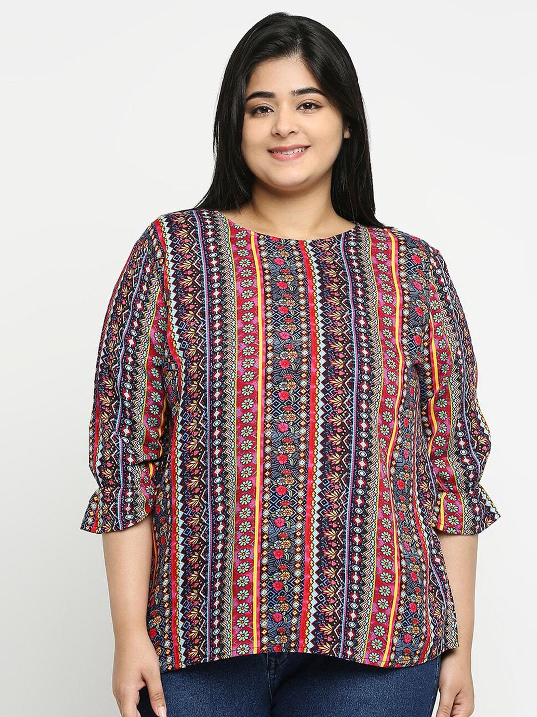 style quotient plus size maroon & black printed boat neck top