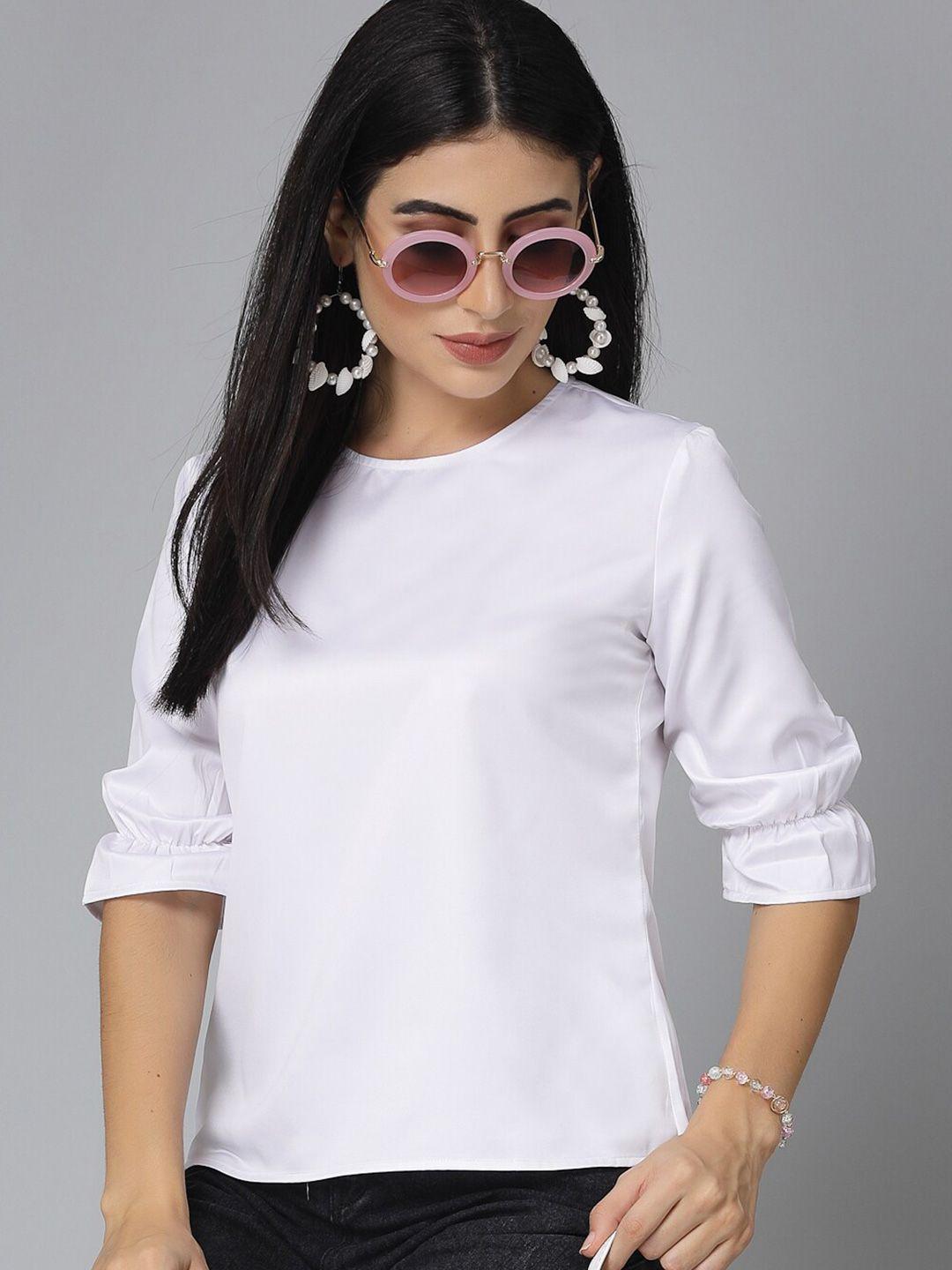style quotient white puff sleeve satin top