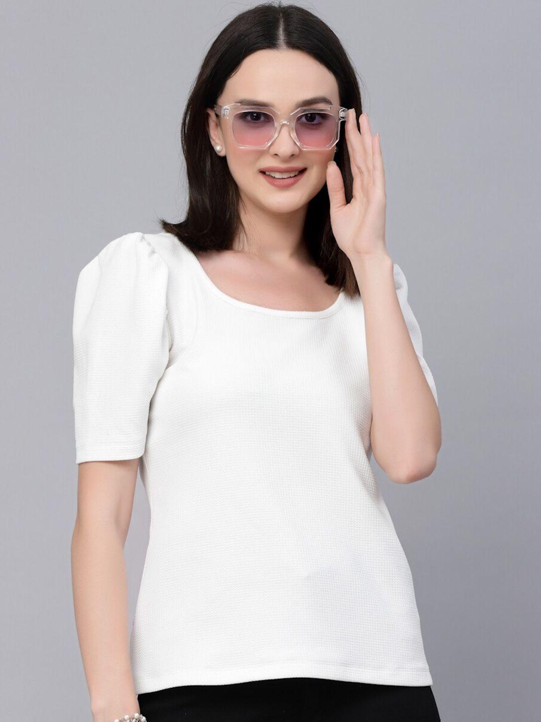 style quotient white puff sleeves casual top