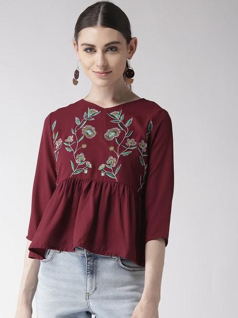 style quotient wine embroidered top