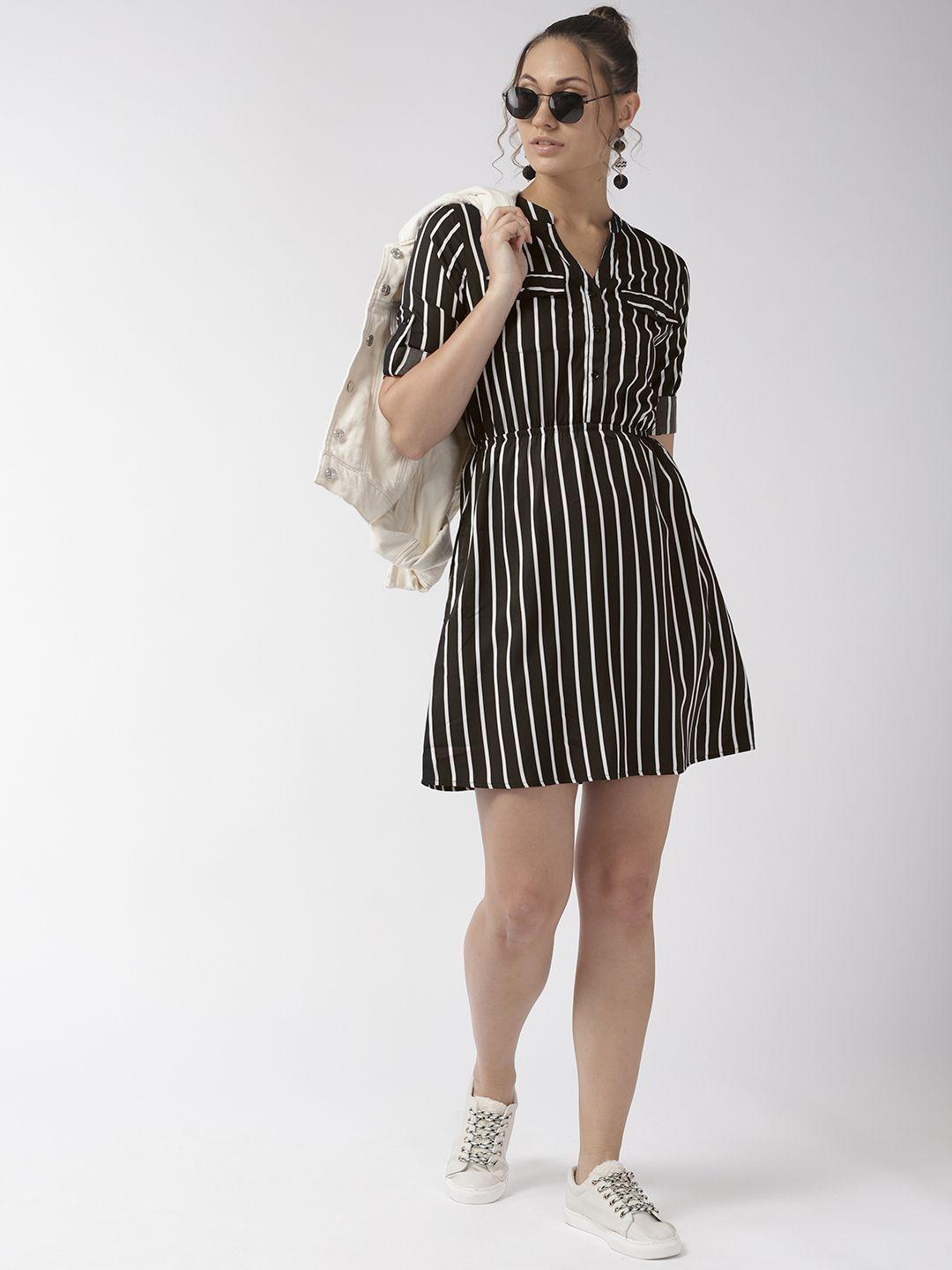 style-quotient-women-black-&-white-striped-a-line-dress