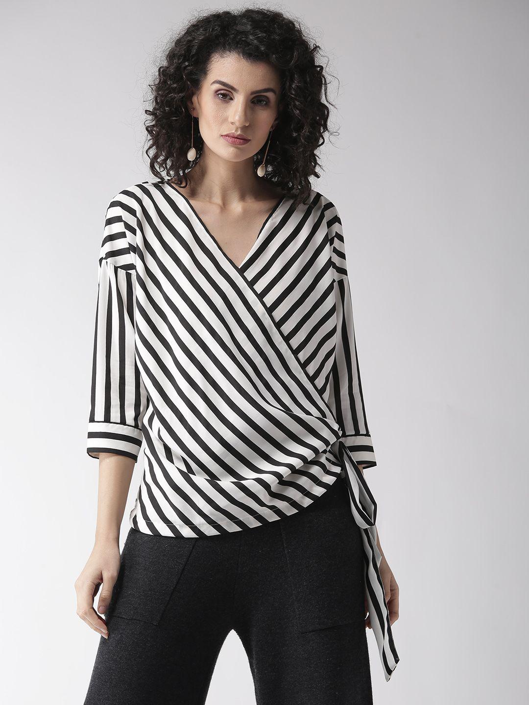 style quotient women black & white striped wrap top