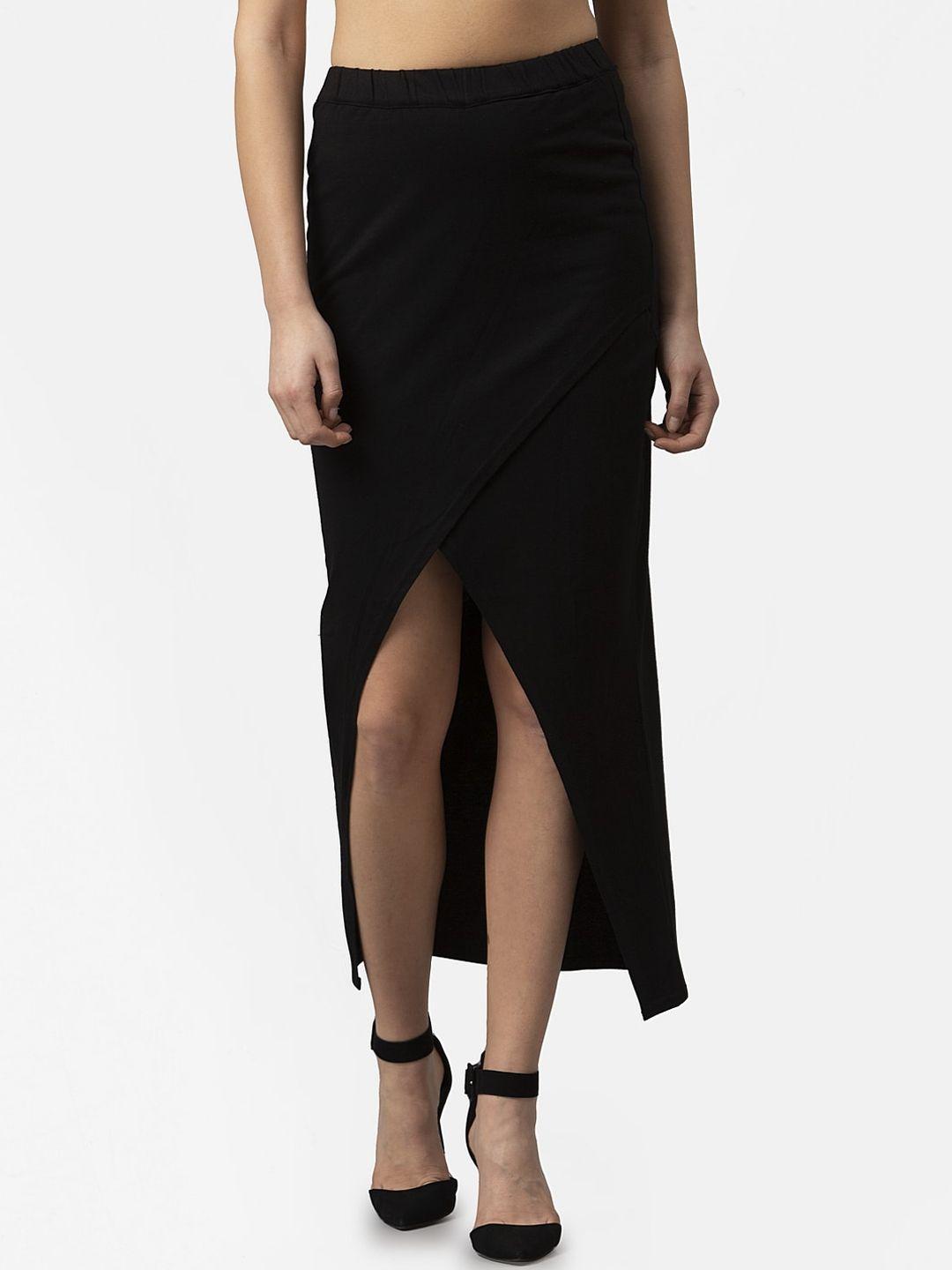 style quotient women black solid wrap maxi skirt