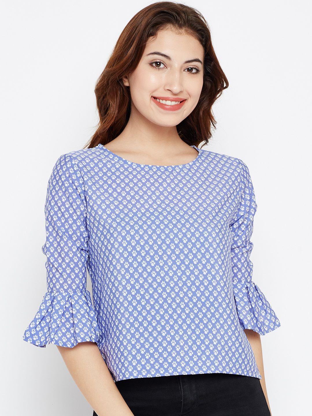 style quotient women blue & white printed top