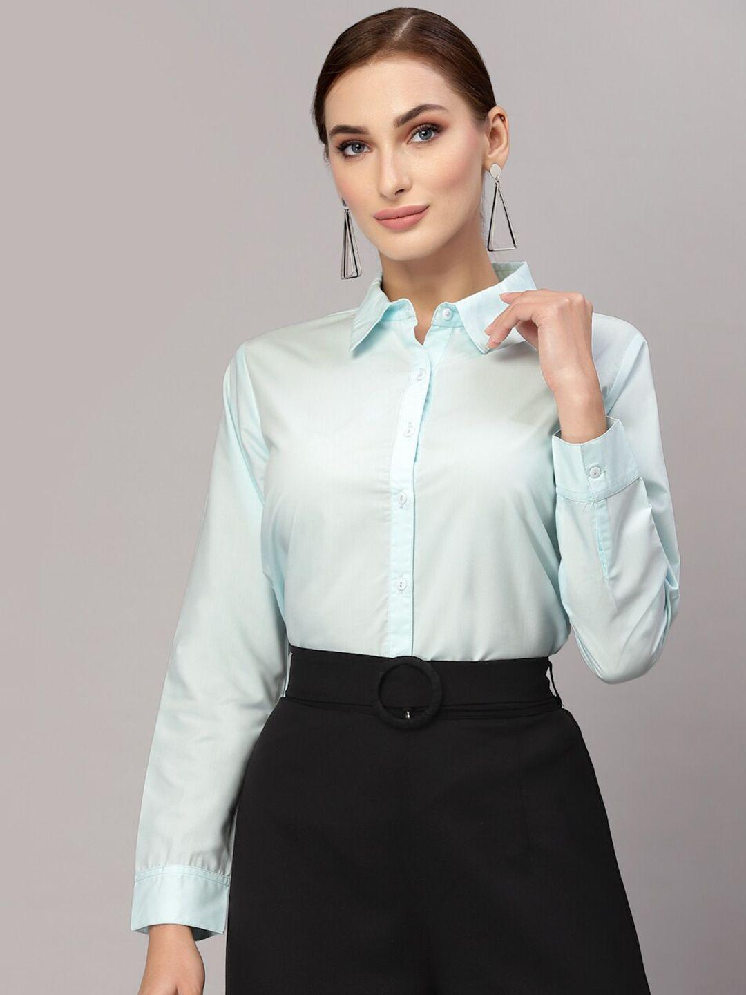 style quotient women blue solid classic formal shirt