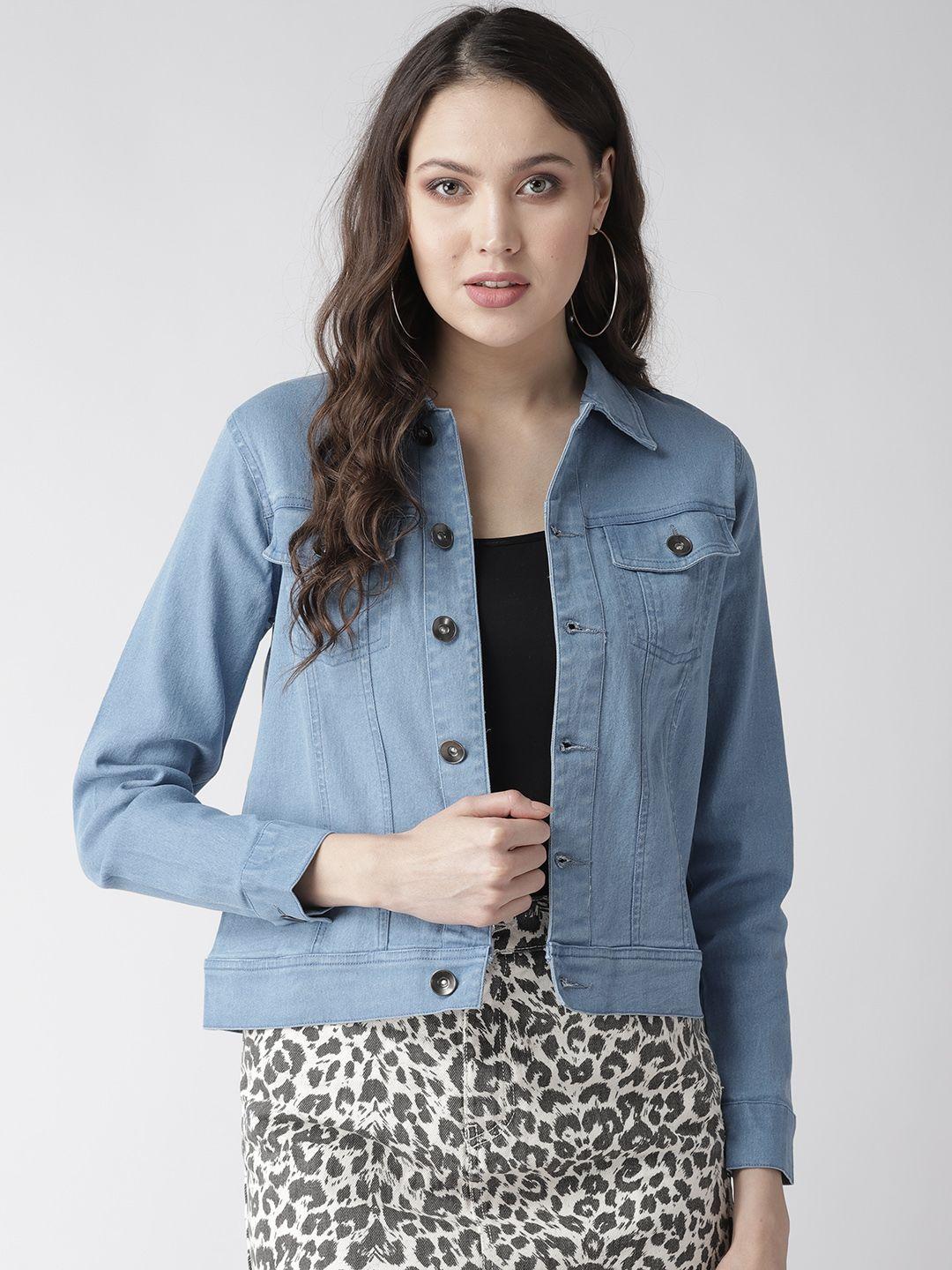 style quotient women blue solid denim jacket