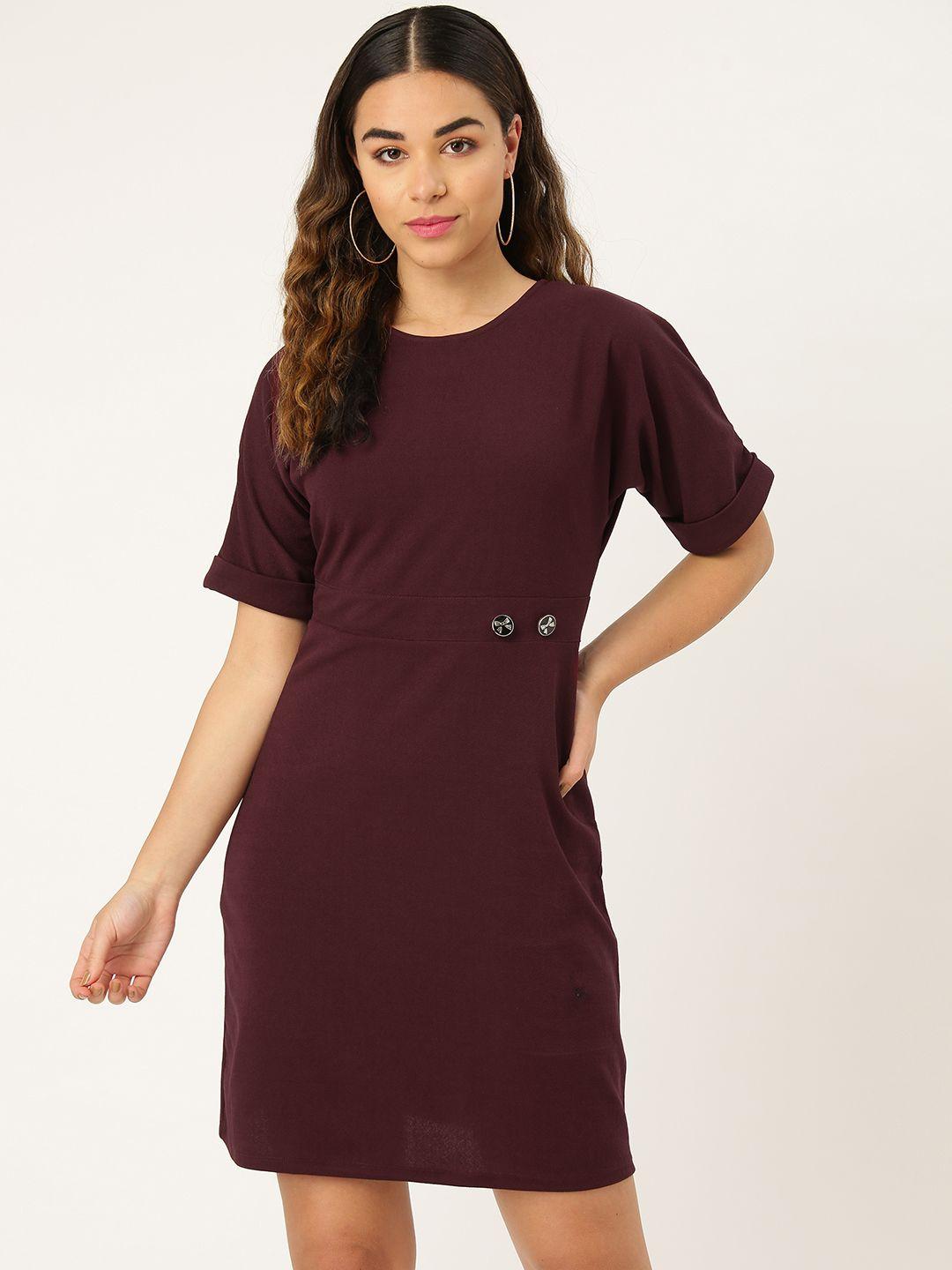 style quotient women burgundy solid sheath dress