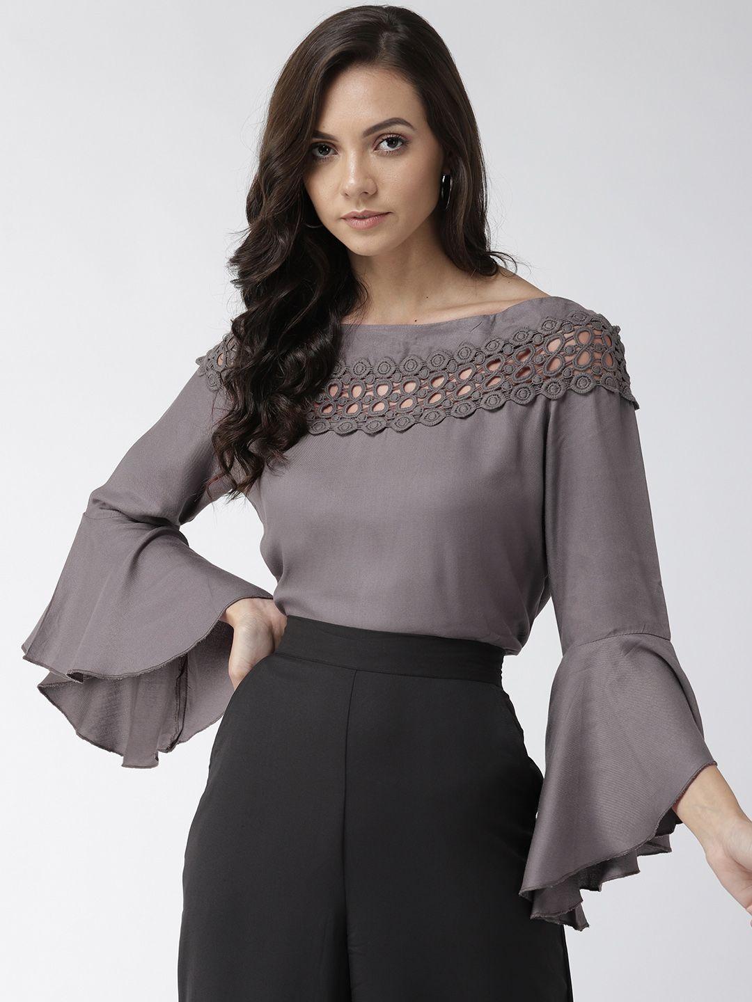 style quotient women charcoal grey solid top