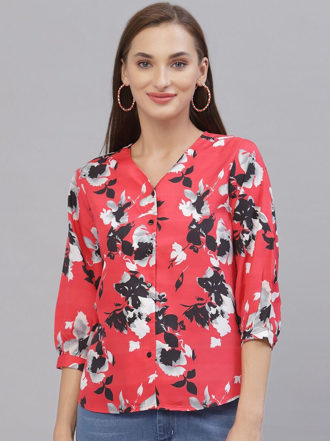 style quotient women coral & black floral printed top