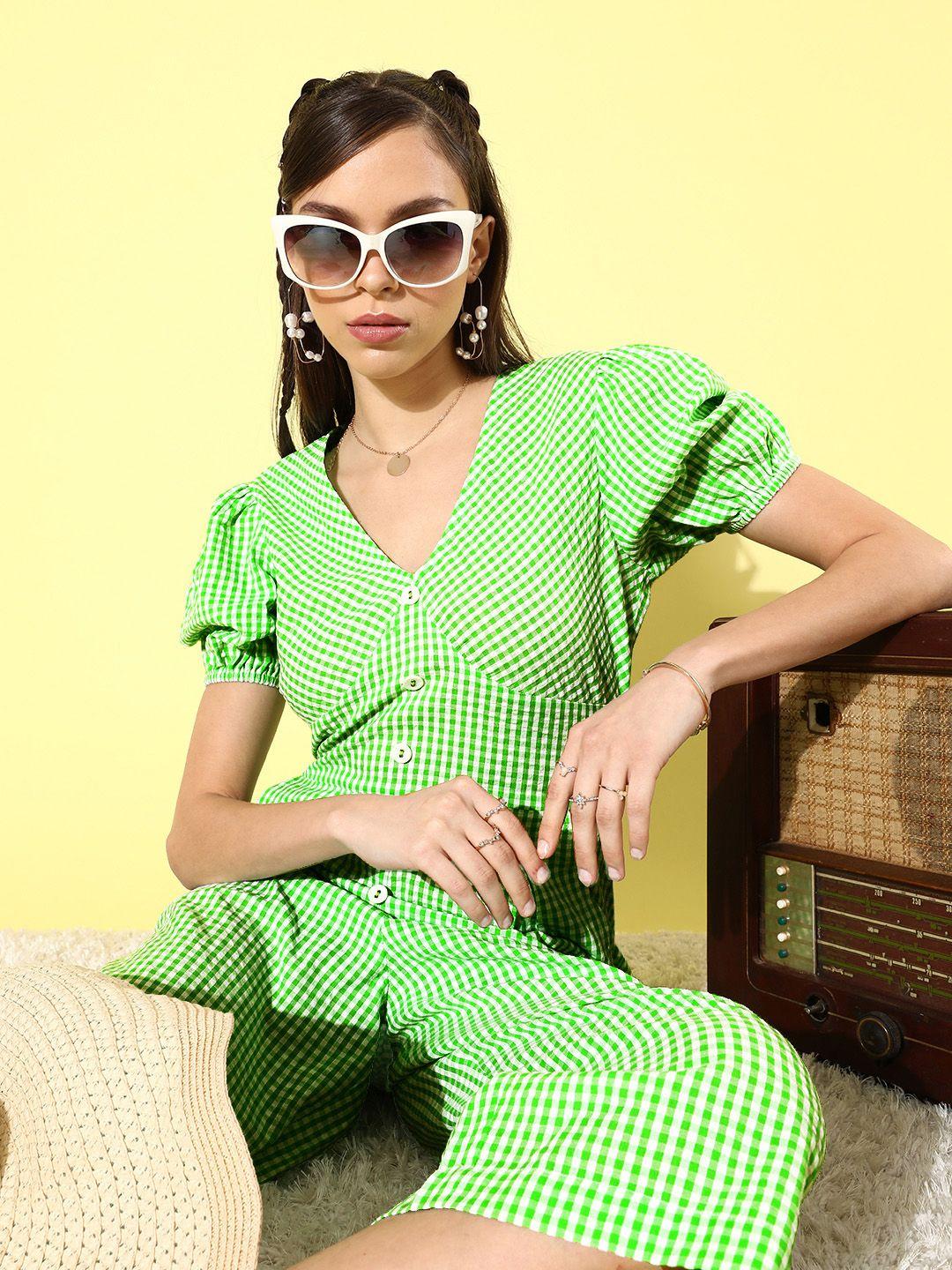 style quotient women gorgeous green checked summer gingham jumpsuit