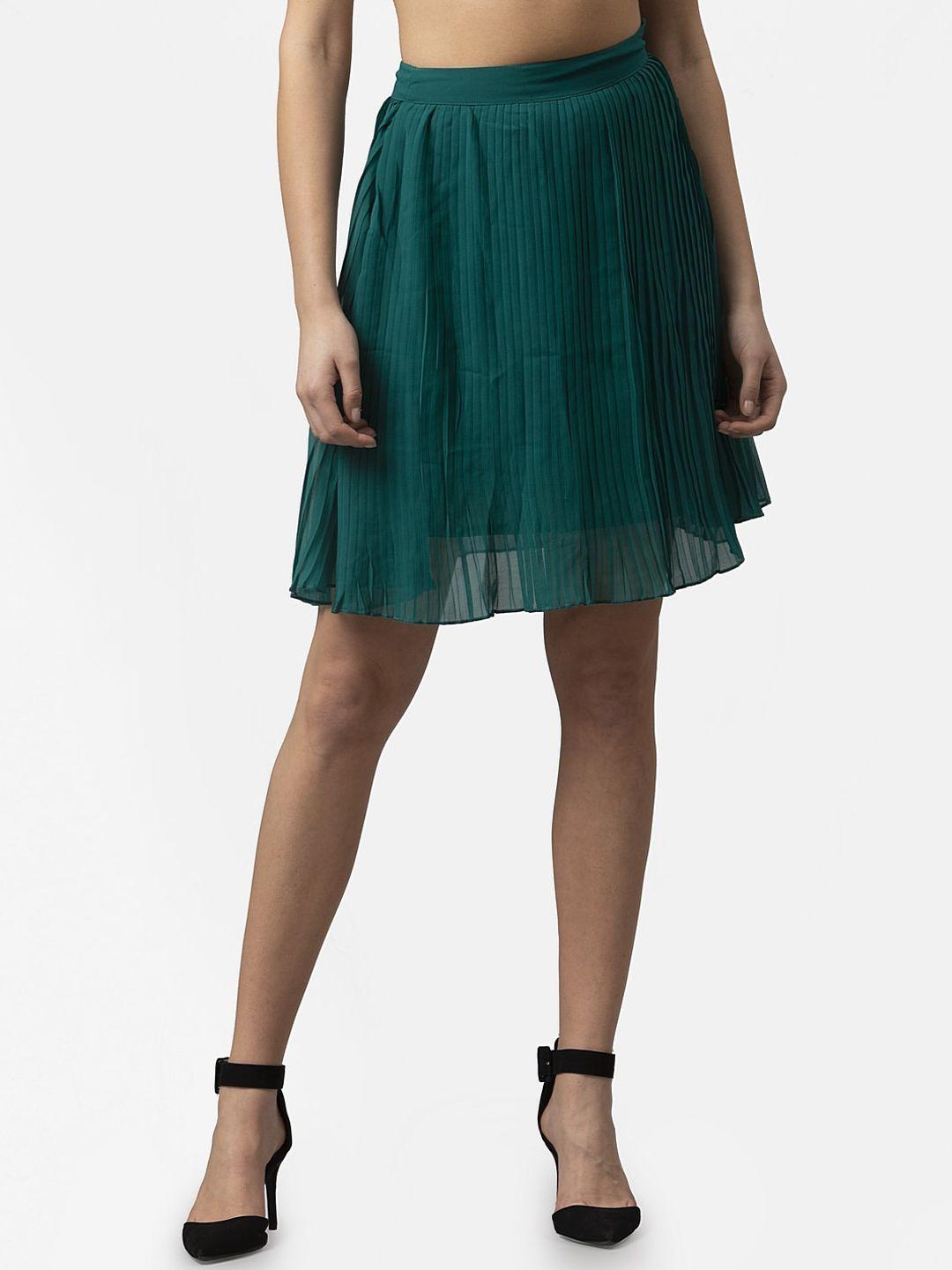 style quotient women green accordion pleat a-line mini skirt