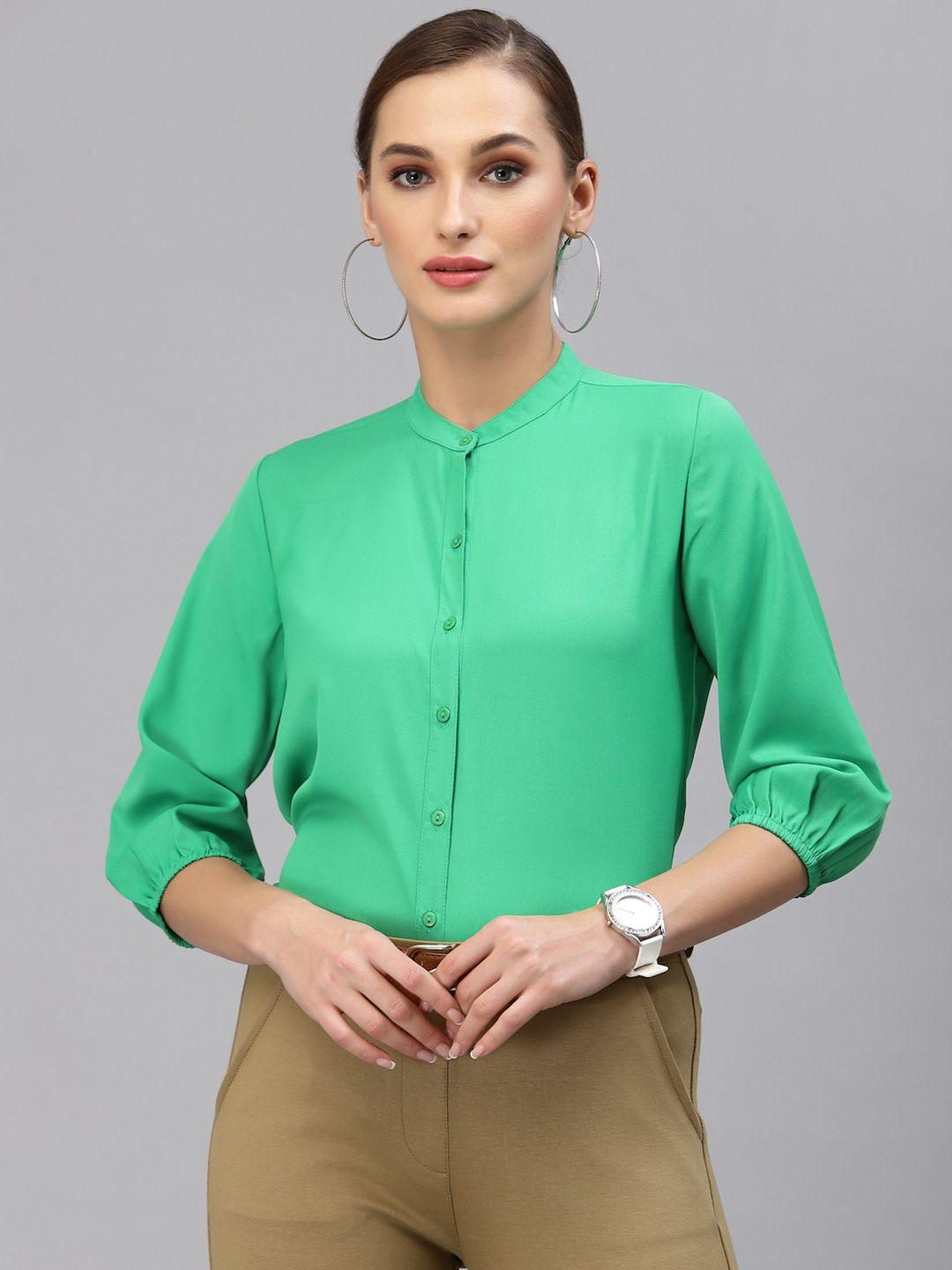 style quotient women green solid smart casual shirt
