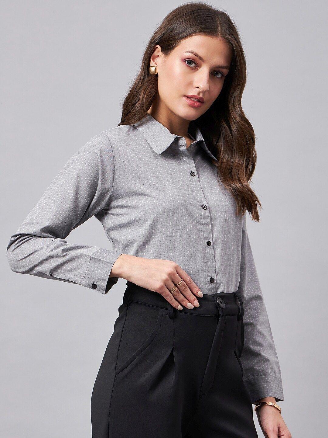 style quotient women grey smart opaque formal shirt