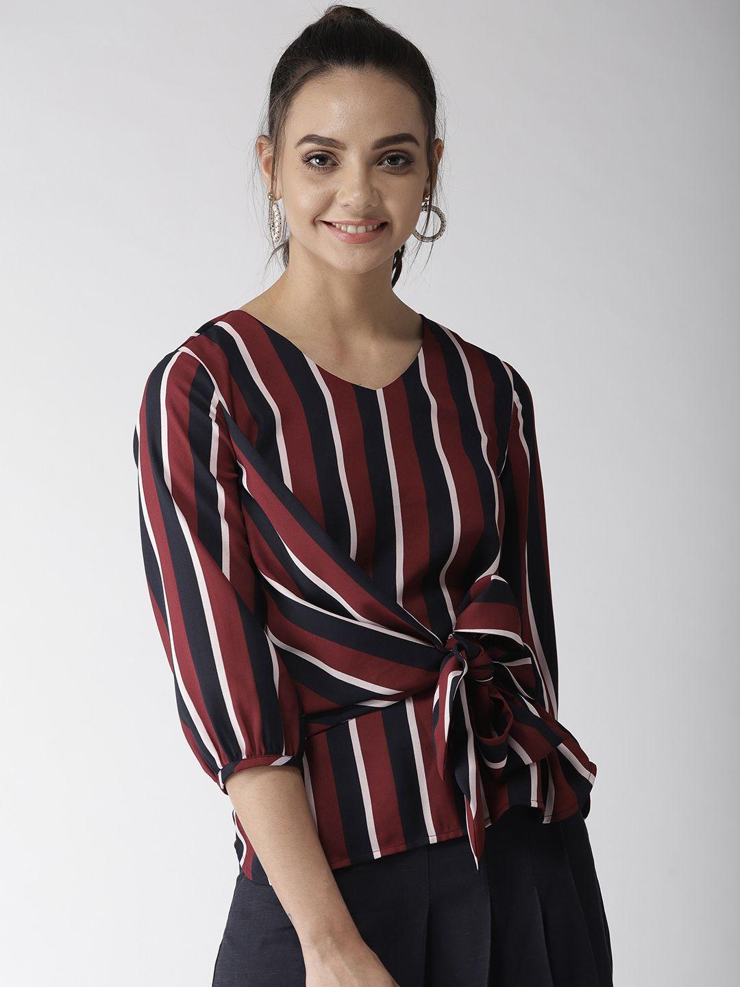 style quotient women maroon & navy blue striped top
