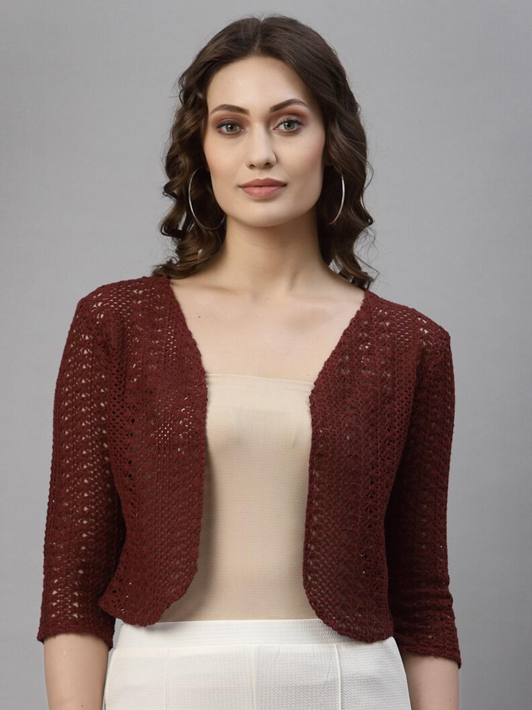 style quotient women maroon cotton cropped shrug