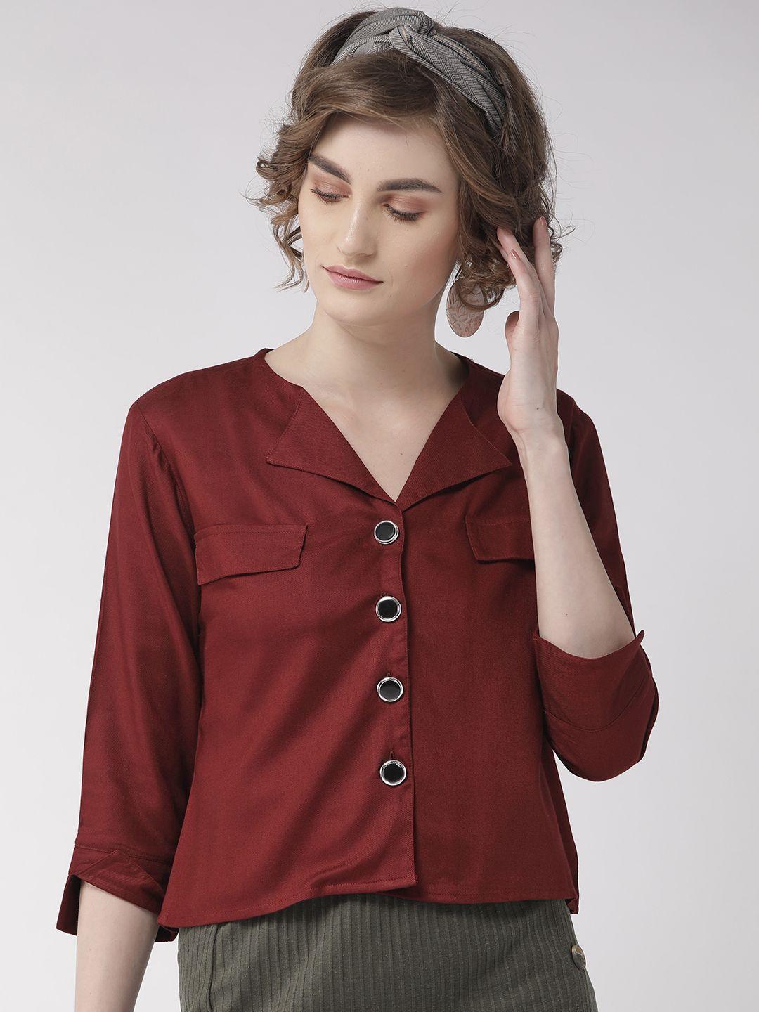 style quotient women maroon solid shirt style top