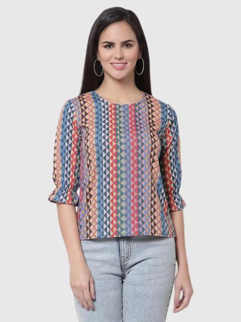 style quotient women multi geometric printed polyester smart casual top