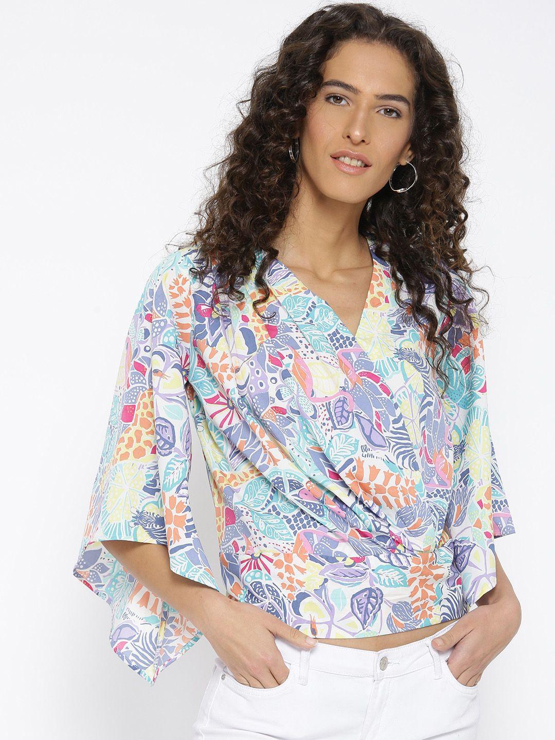 style quotient women multicoloured printed wrap top