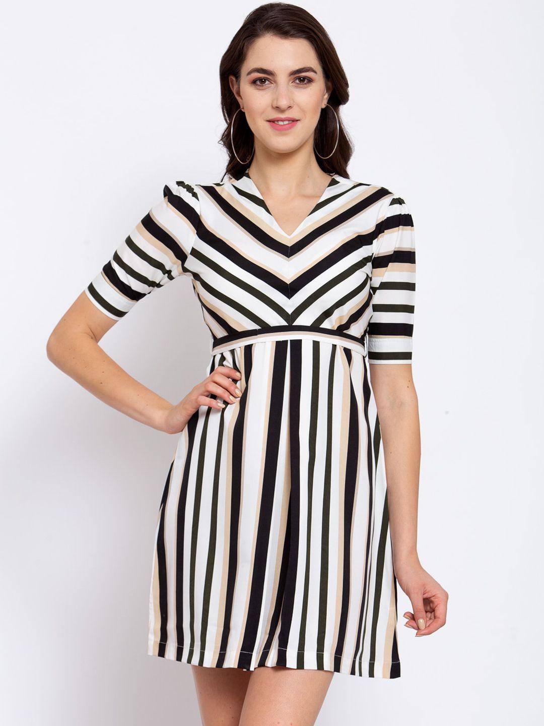style quotient women multicoloured striped fit and flare dress