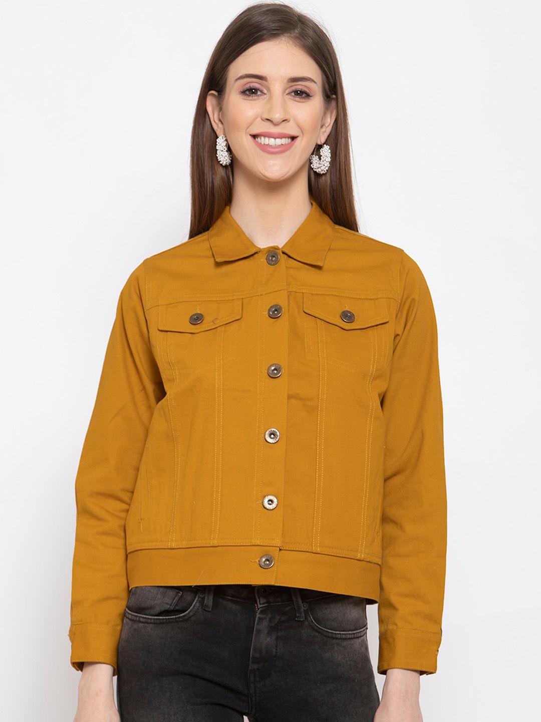 style quotient women mustard solid denim jacket