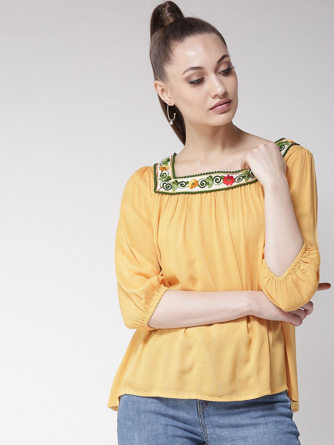 style quotient women mustard yellow solid a-line top
