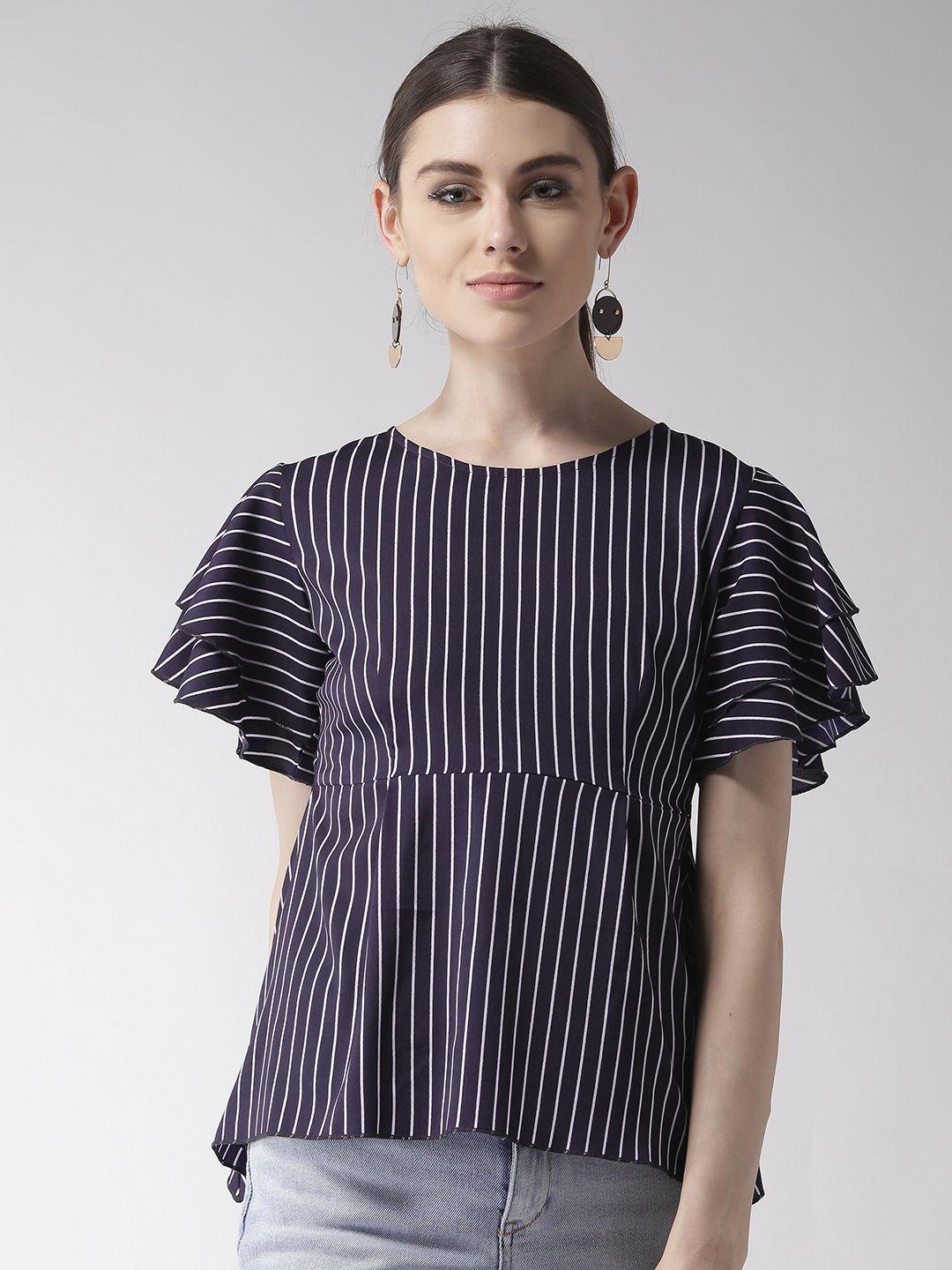 style quotient women navy blue & white striped a-line top