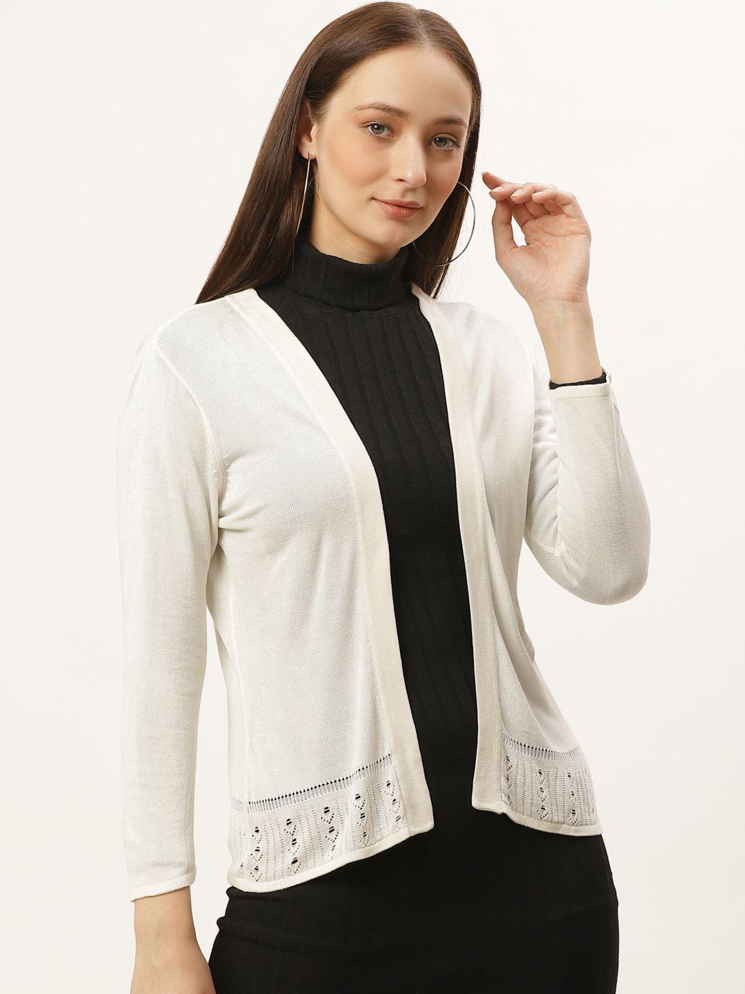 style quotient women off-white solid open front shrug